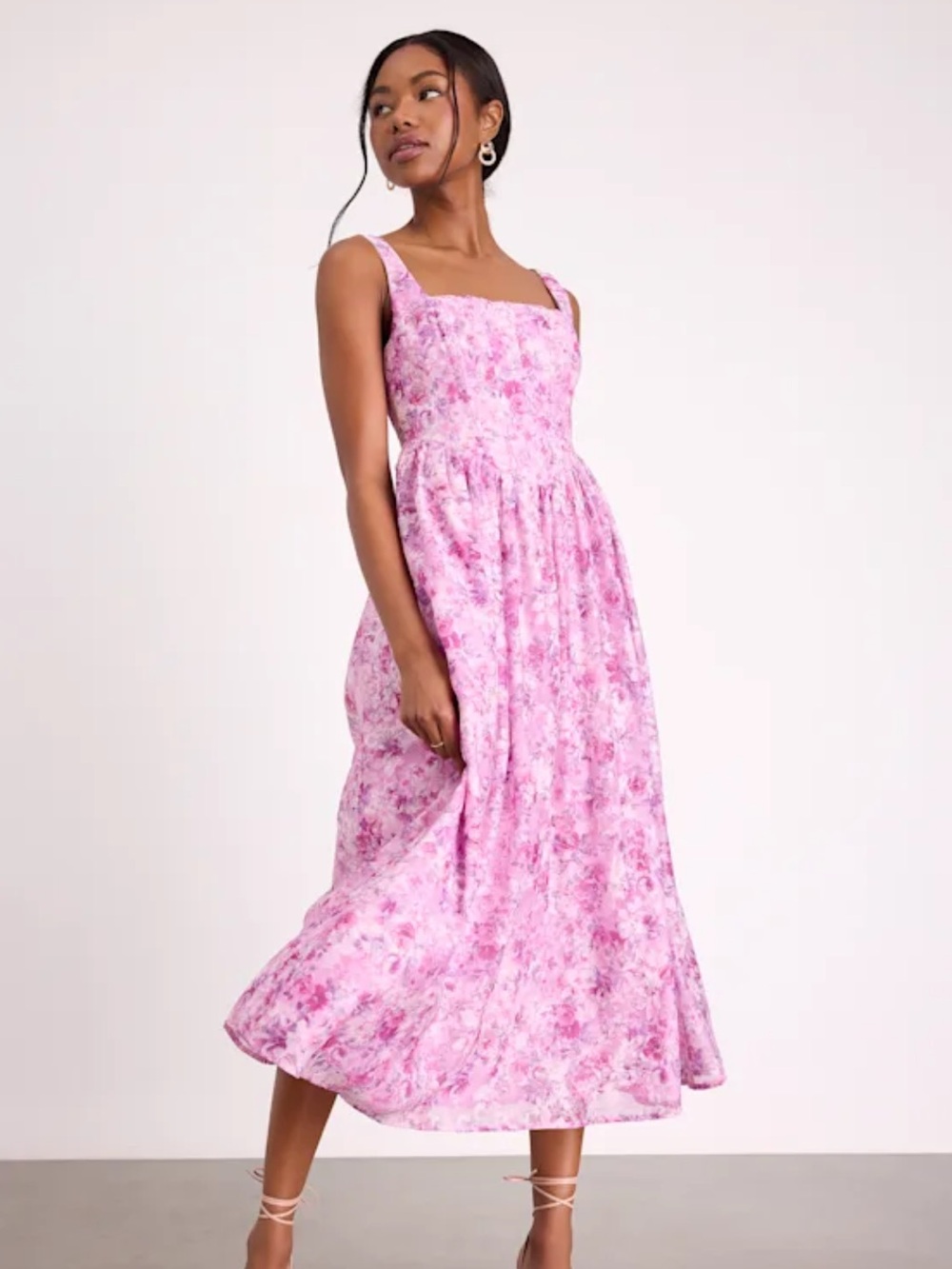 Lulu's Pink Floral Midi Dress
